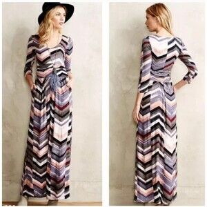 Anthropologie Maeve Novela Dress Sz XS Chevron Maxi Soft Stretchy‎ Boho